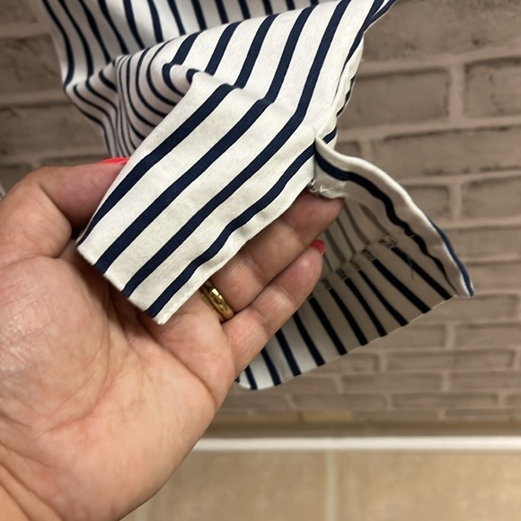 H&M white navy blue stripe womens dress Straight pants cute size 12 Stretch - Picture 4 of 6